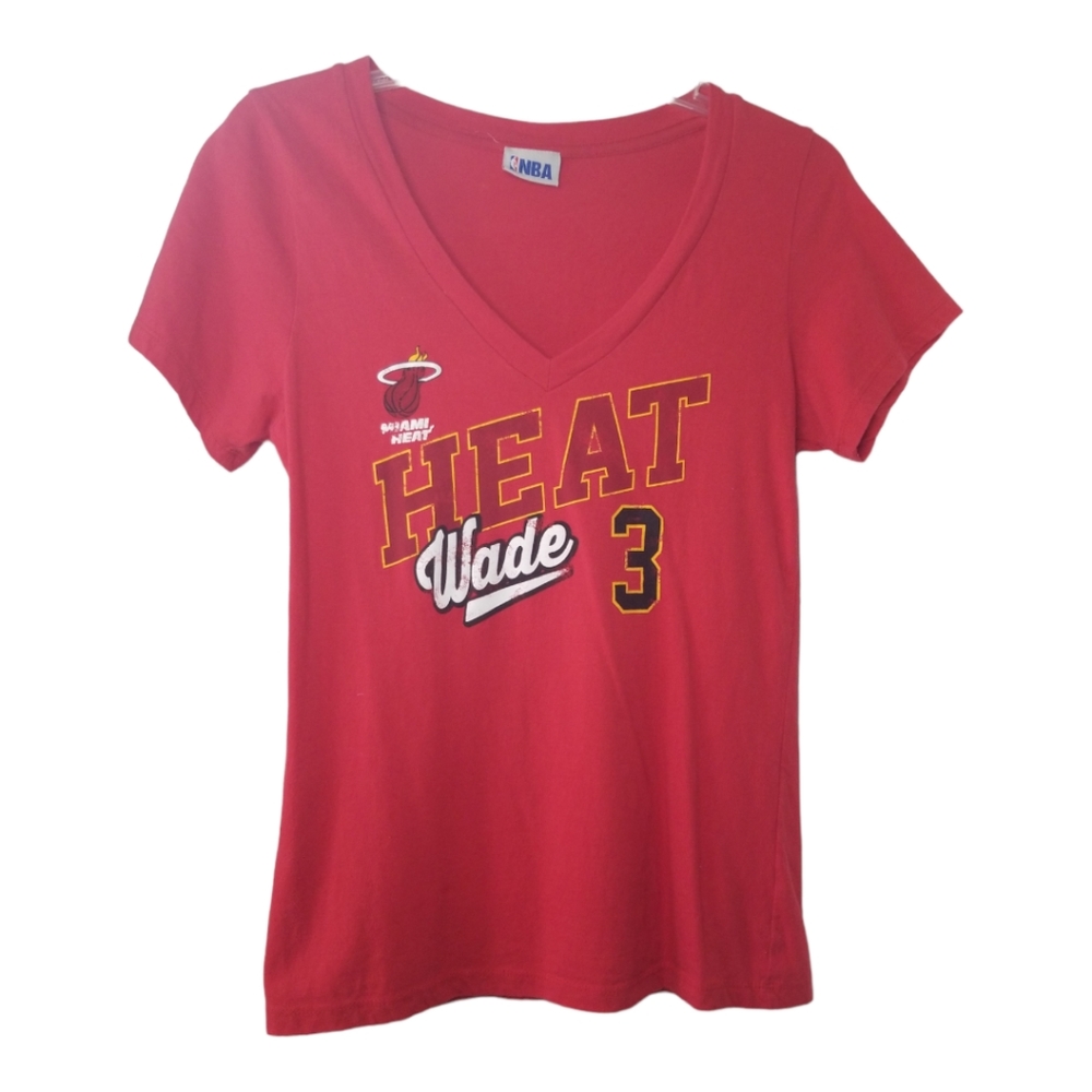 NBA Miami Heat Wade #3  Women's V Neck Cotton Tee; Red, Size Small